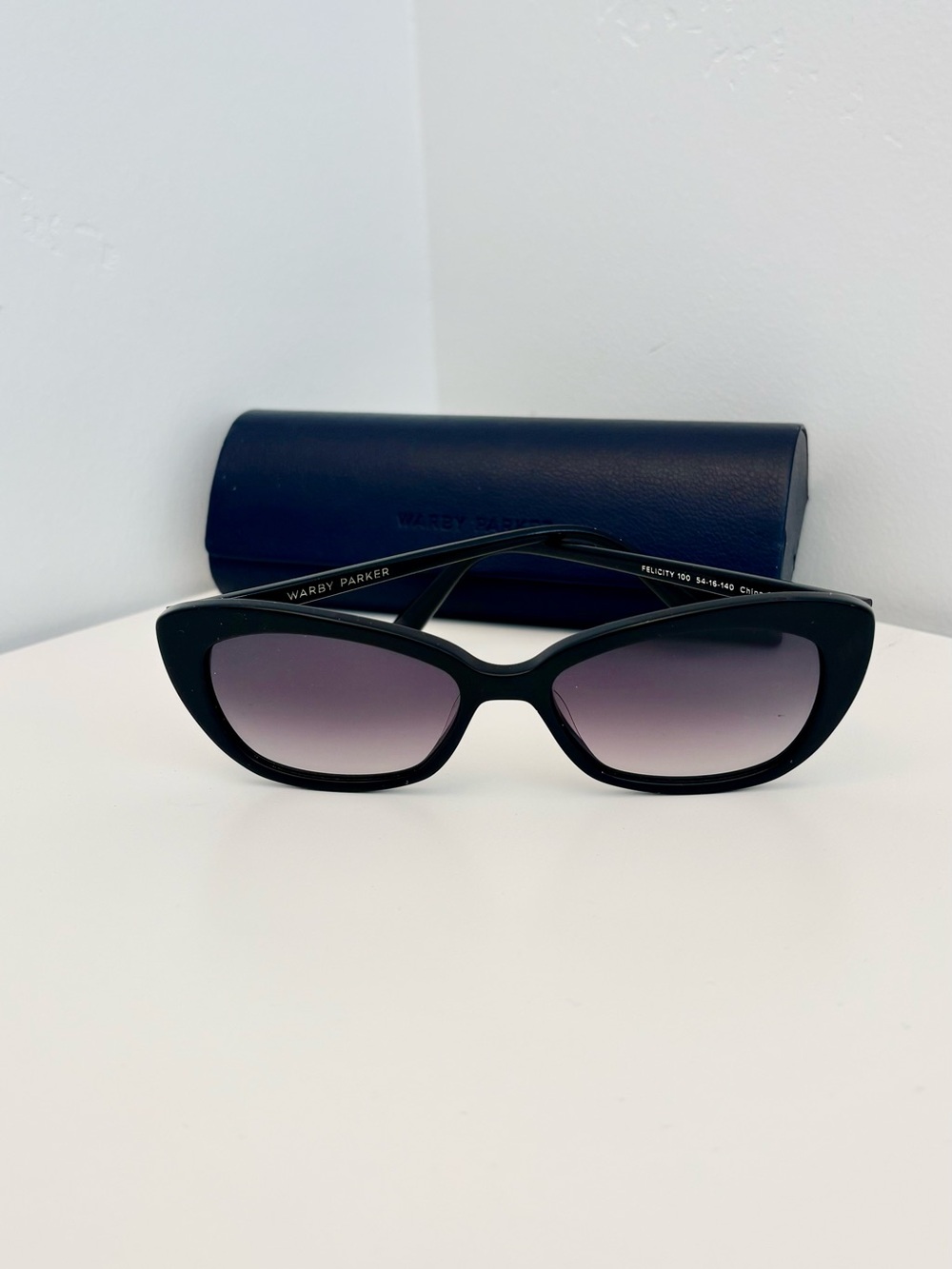 Warby Parker Black Cat-Eye Sunglasses with Purple Gradient Lenses